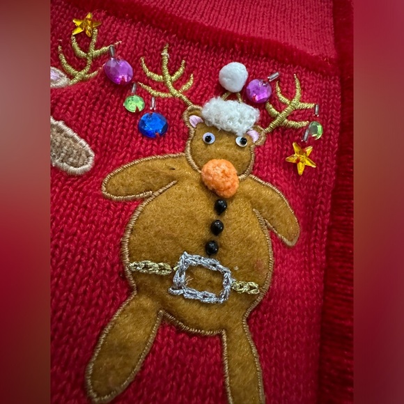 Quacker Factory VTG ZipUp Reindeer Cardigan Sweater Ugly Christmas Grannycore SM - Picture 6 of 14
